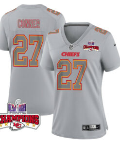 Chamarri Conner 27 Kansas City Chiefs Super Bowl LVIII Champions 4 Stars Patch Atmosphere Fashion Game Women Jersey - Gray JS5488 nicesnker