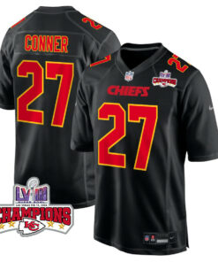 Chamarri Conner 27 Kansas City Chiefs Super Bowl LVIII Champions 4 Stars Patch Fashion Game Men Jersey - Carbon Black JS4209 nicesnker