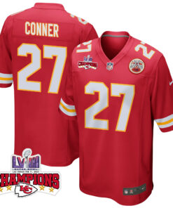 Chamarri Conner 27 Kansas City Chiefs Super Bowl LVIII Champions 4 Stars Patch Game Men Jersey - Red JS1773 nicesnker