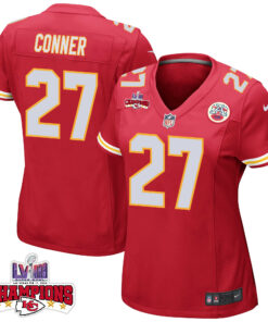 Chamarri Conner 27 Kansas City Chiefs Super Bowl LVIII Champions 4 Stars Patch Game Women Jersey - Red JS9886 nicesnker