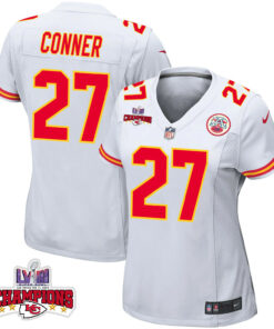 Chamarri Conner 27 Kansas City Chiefs Super Bowl LVIII Champions 4 Stars Patch Game Women Jersey - White JS5578 nicesnker