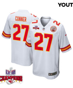 Chamarri Conner 27 Kansas City Chiefs Super Bowl LVIII Champions 4 Stars Patch Game YOUTH Jersey - White JS5268 nicesnker