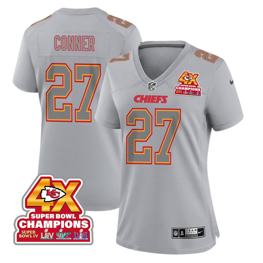 Chamarri Conner 27 Kansas City Chiefs Super Bowl LVIII Champions 4X Atmosphere Fashion Game Women Jersey - Gray JS5931 nicesnker