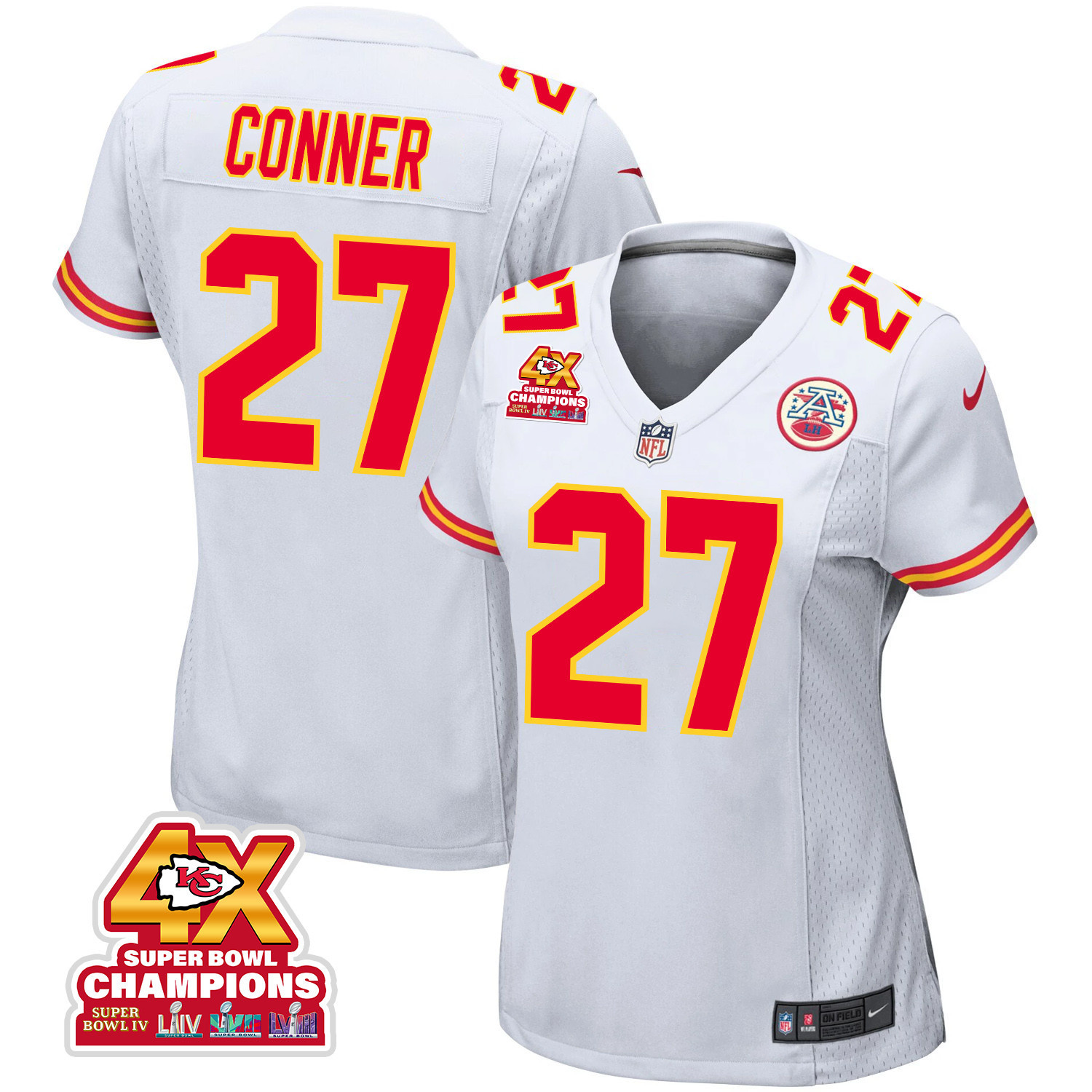 Chamarri Conner 27 Kansas City Chiefs Super Bowl LVIII Champions 4X Game Women Jersey - White JS1948 nicesnker