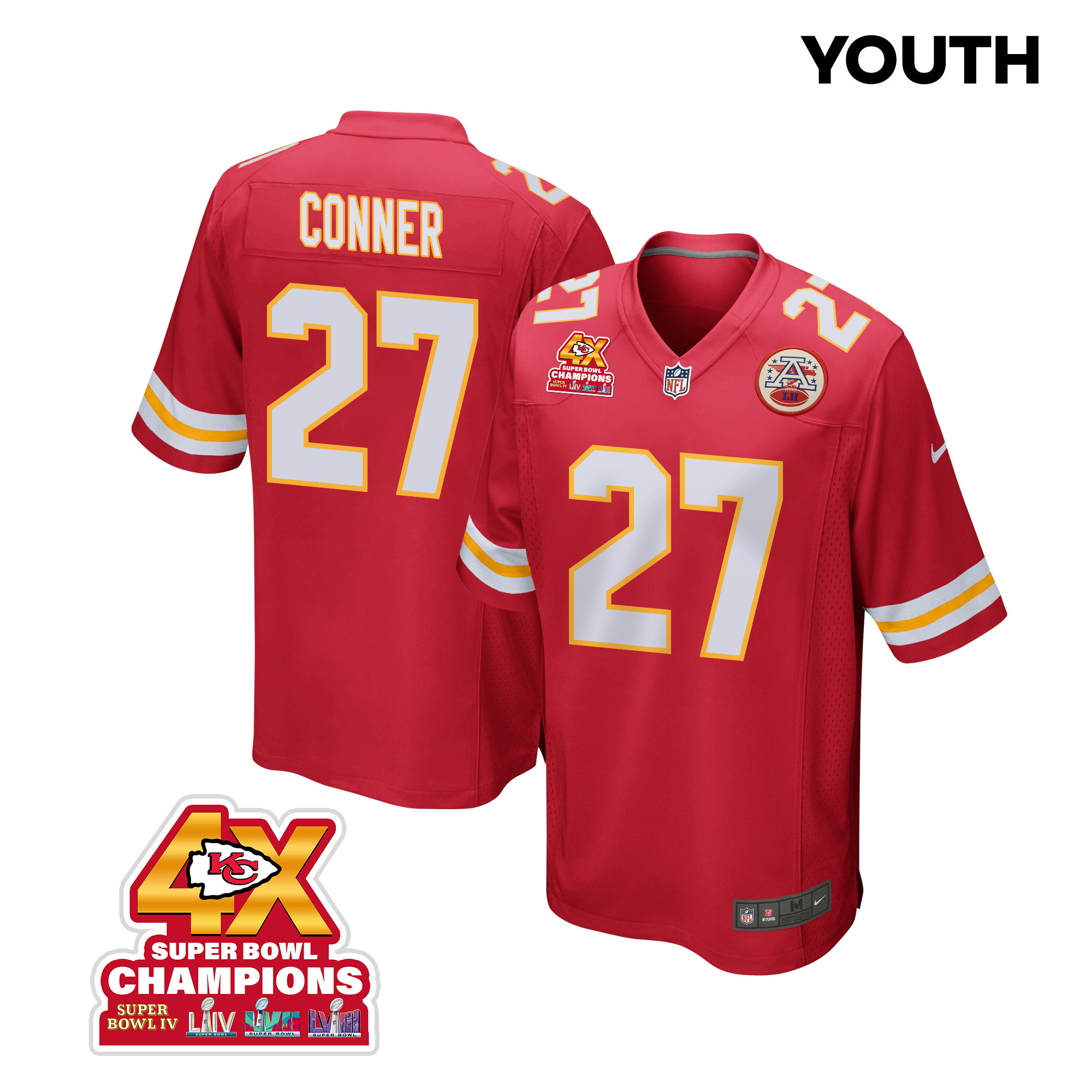 Chamarri Conner 27 Kansas City Chiefs Super Bowl LVIII Champions 4X Game YOUTH Jersey - Red JS7732 nicesnker