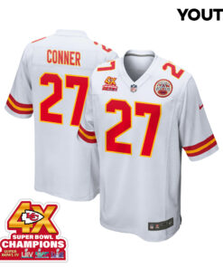 Chamarri Conner 27 Kansas City Chiefs Super Bowl LVIII Champions 4X Game YOUTH Jersey - White JS9939 nicesnker
