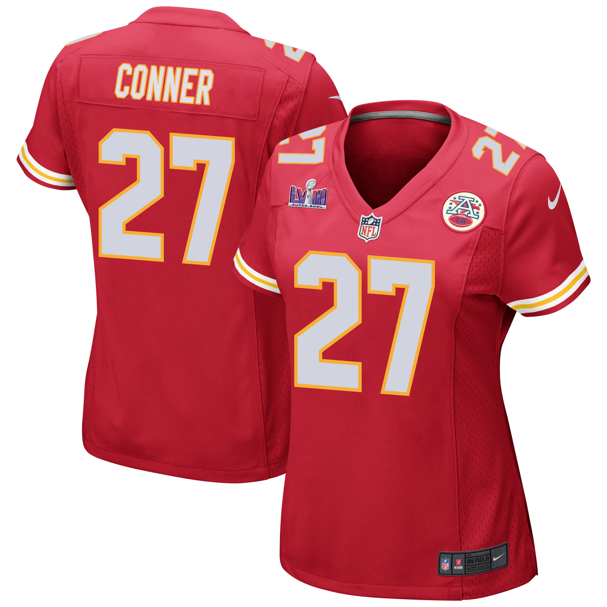 Chamarri Conner 27 Kansas City Chiefs Super Bowl LVIII Patch Game Women Jersey - Red JS3424 nicesnker