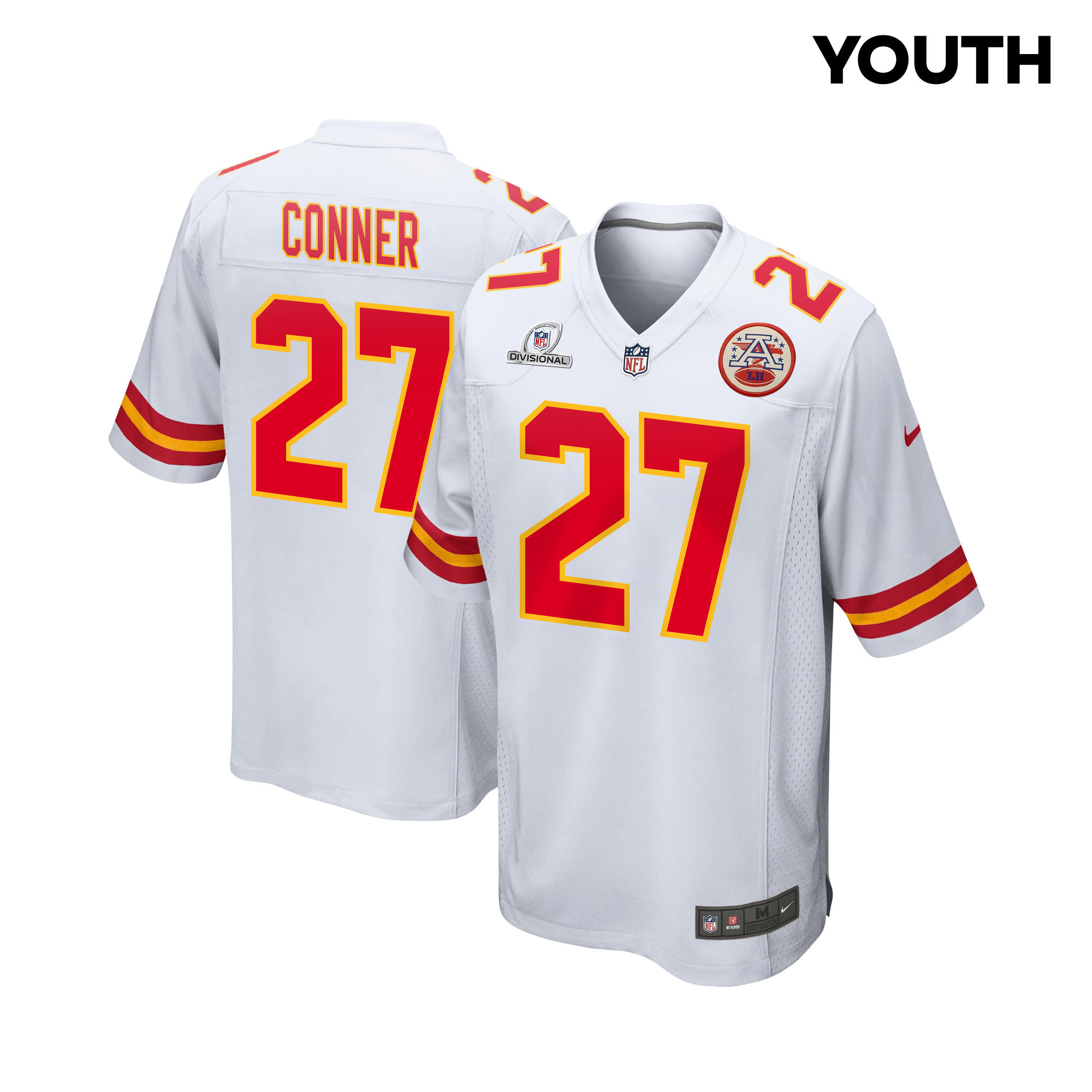 Chamarri Conner 27 Kansas City Chiefs Super Bowl LVIII Patch Game YOUTH Jersey - White JS2366 nicesnker