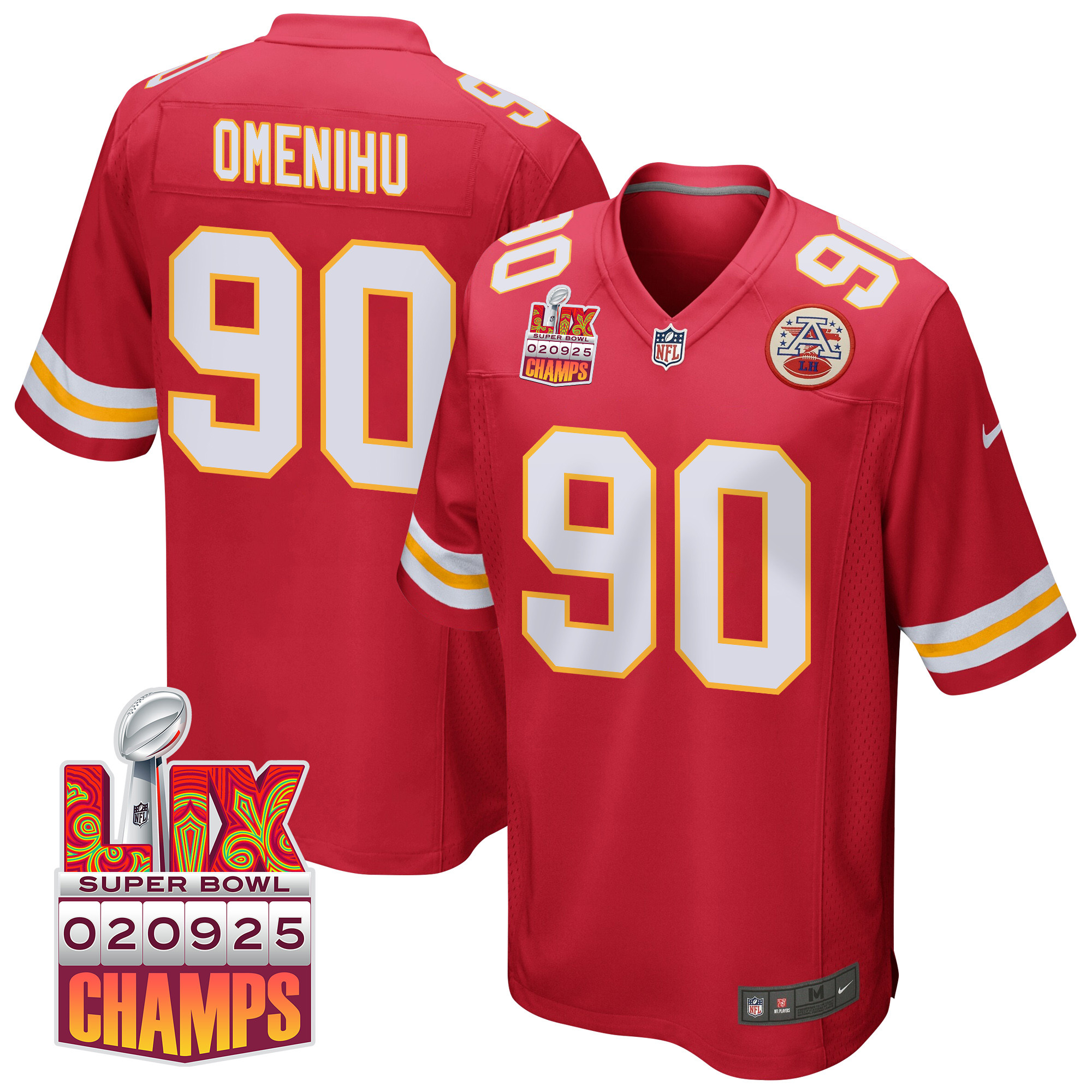 Charles Omenihu 90 Kansas City Chiefs Super Bowl LIX Champions Patch Game Men Jersey - Red JS7596 nicesnker