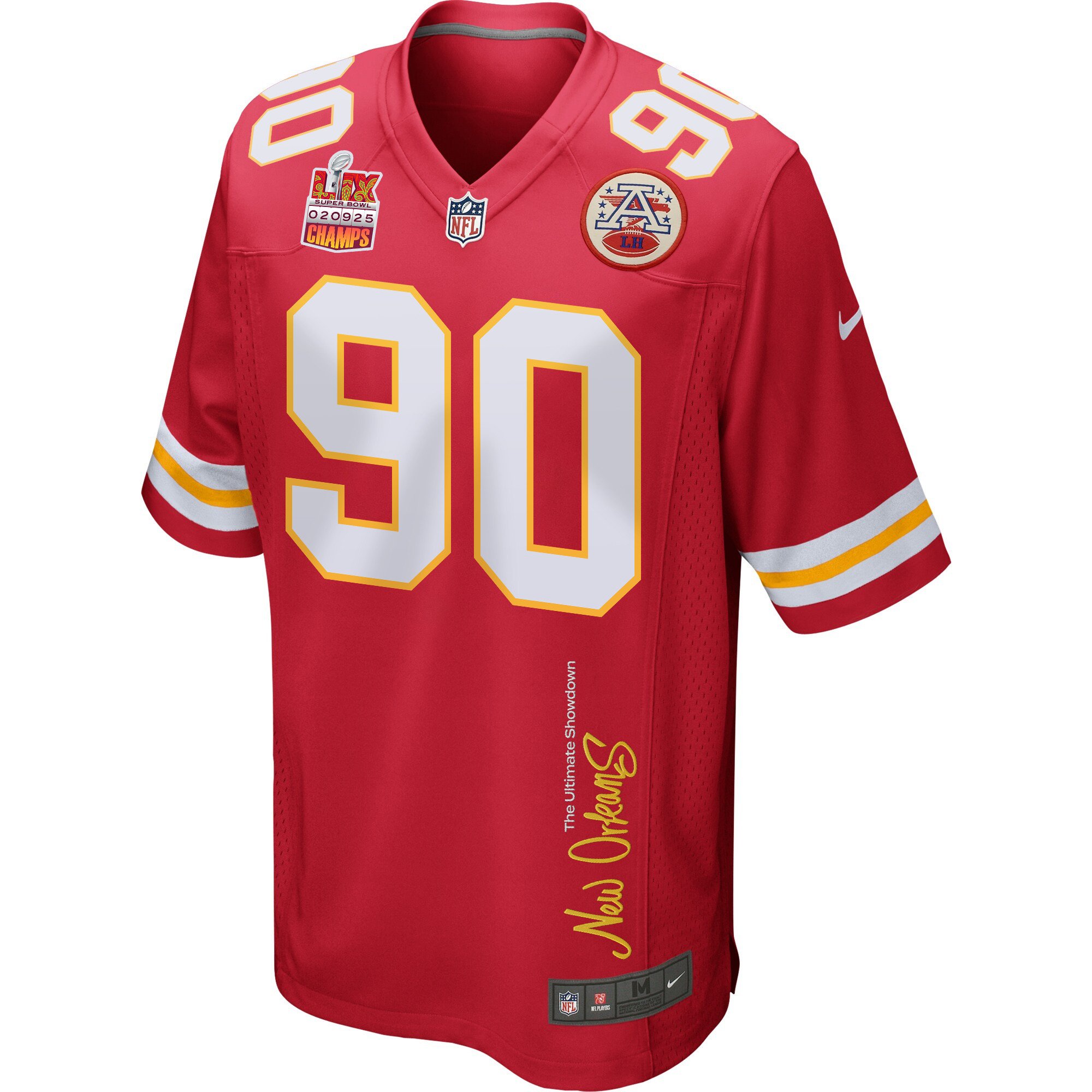 Charles Omenihu 90 Kansas City Chiefs Super Bowl LIX Champions Patch 'New Orleans - The Ultimate Showdown' EMBROIDERED Game Men Jersey - Red JS4635 nicesnker - Image 3