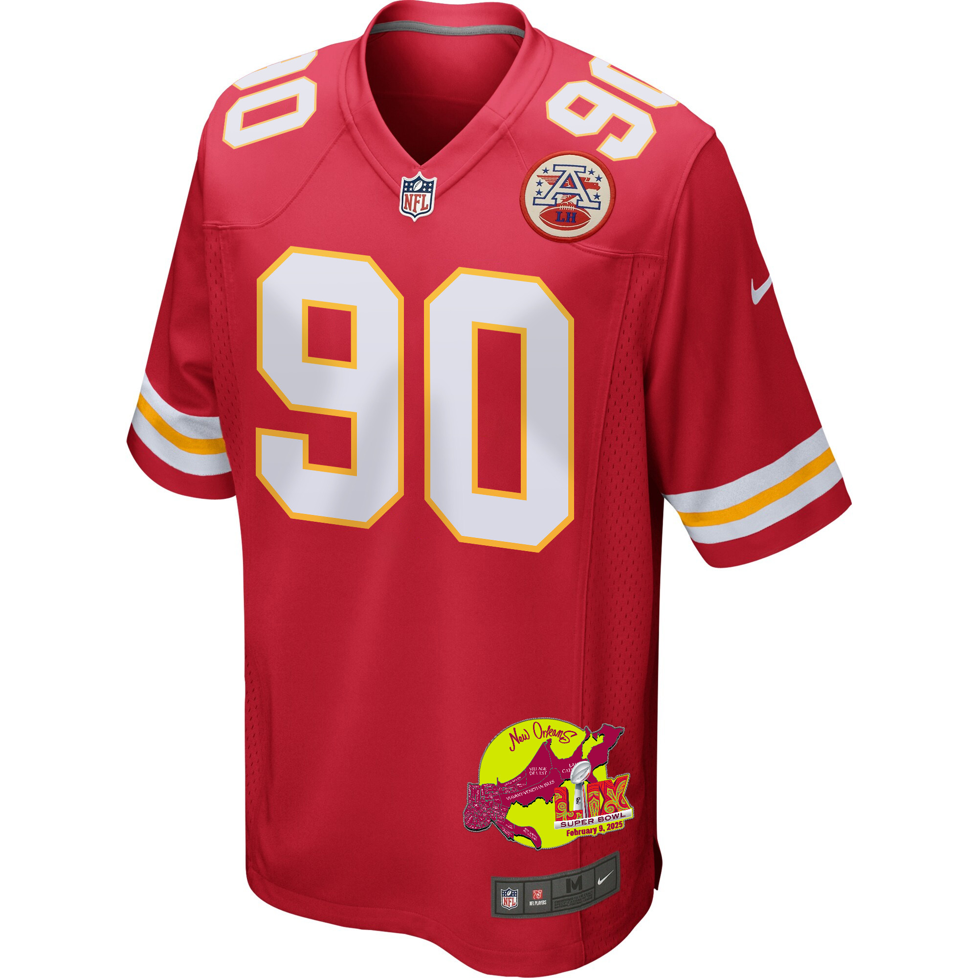 Charles Omenihu 90 Kansas City Chiefs Super Bowl LIX New Orleans Patch Game Men Jersey - Red JS5300 nicesnker - Image 3