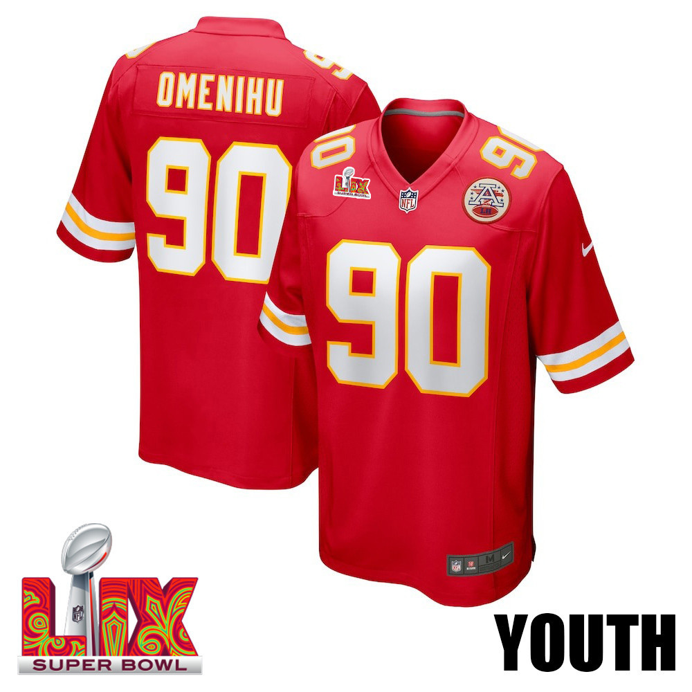 Charles Omenihu #90 Kansas City Chiefs Super Bowl LIX YOUTH Jersey - Red JS4047 nicesnker