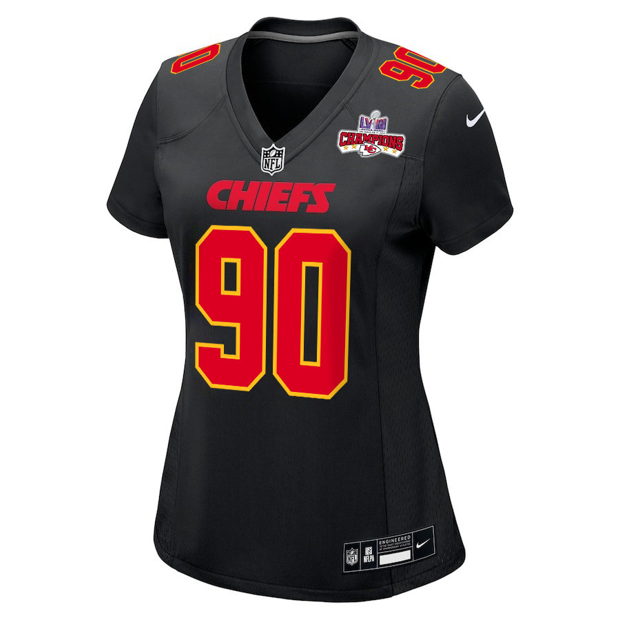 Charles Omenihu 90 Kansas City Chiefs Super Bowl LVIII Champions 4 Stars Patch Fashion Game Women Jersey - Carbon Black JS4994 nicesnker - Image 2