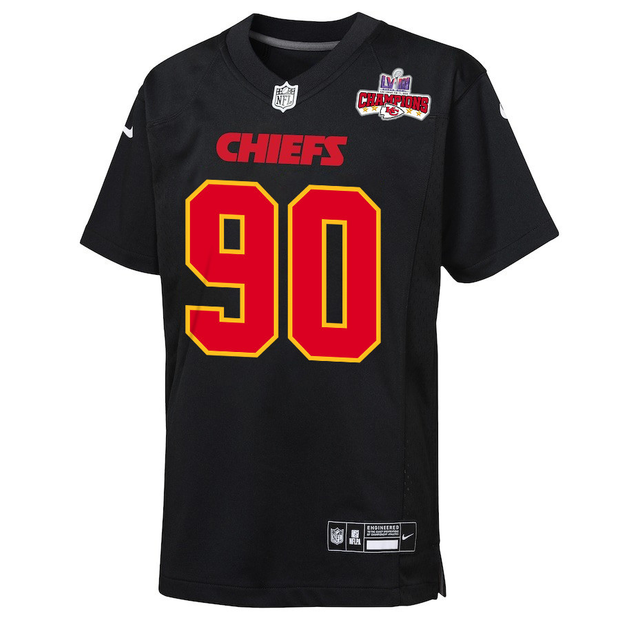 Charles Omenihu 90 Kansas City Chiefs Super Bowl LVIII Champions 4 Stars Patch Fashion Game YOUTH Jersey - Carbon Black JS8614 nicesnker - Image 2