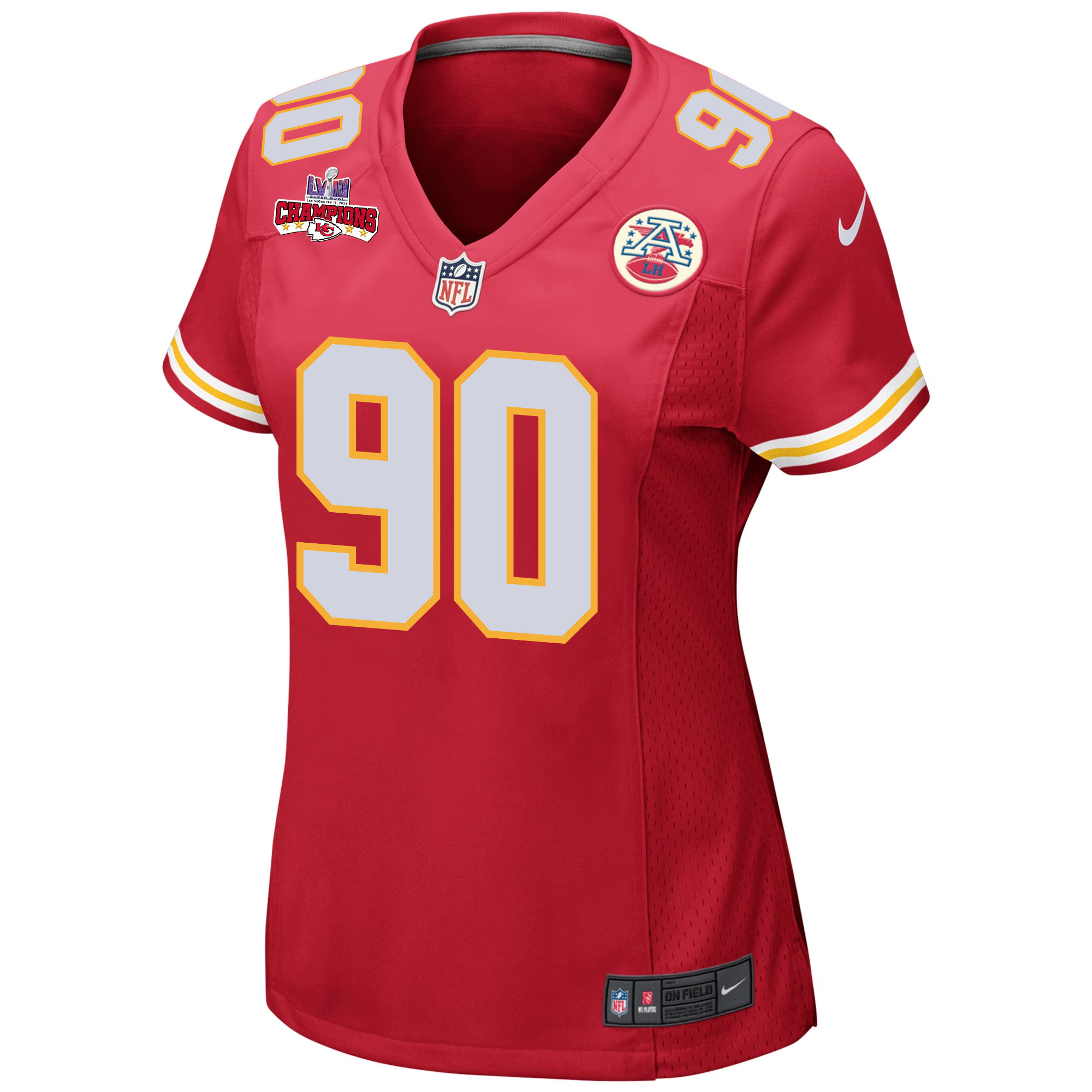 Charles Omenihu 90 Kansas City Chiefs Super Bowl LVIII Champions 4 Stars Patch Game Women Jersey - Red JS1708 nicesnker - Image 2
