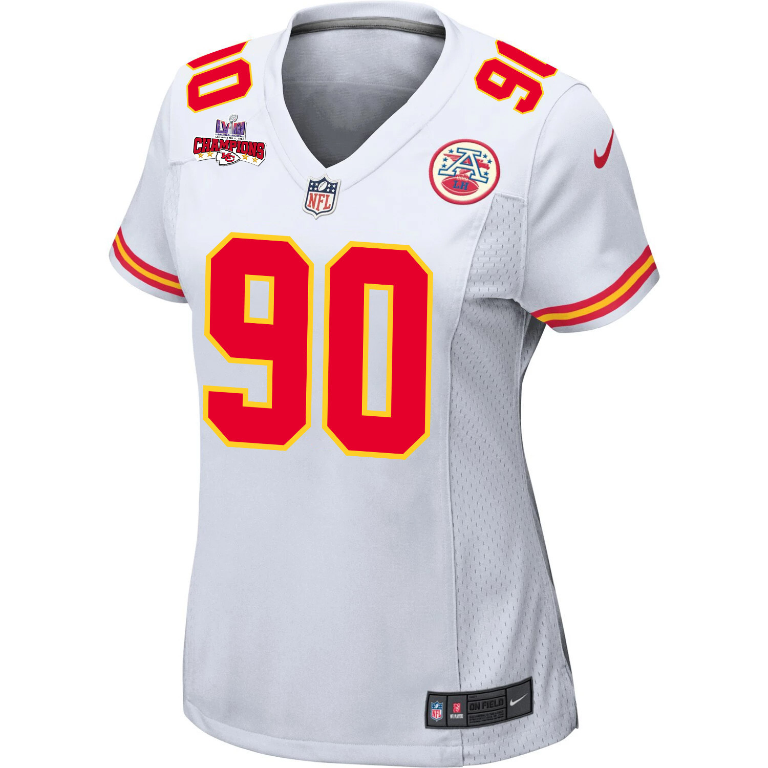 Charles Omenihu 90 Kansas City Chiefs Super Bowl LVIII Champions 4 Stars Patch Game Women Jersey - White JS7404 nicesnker - Image 2