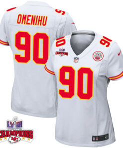 Charles Omenihu 90 Kansas City Chiefs Super Bowl LVIII Champions 4 Stars Patch Game Women Jersey - White JS7404 nicesnker