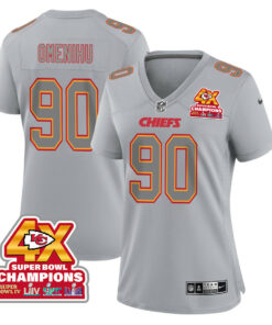 Charles Omenihu 90 Kansas City Chiefs Super Bowl LVIII Champions 4X Atmosphere Fashion Game Women Jersey - Gray JS2488 nicesnker