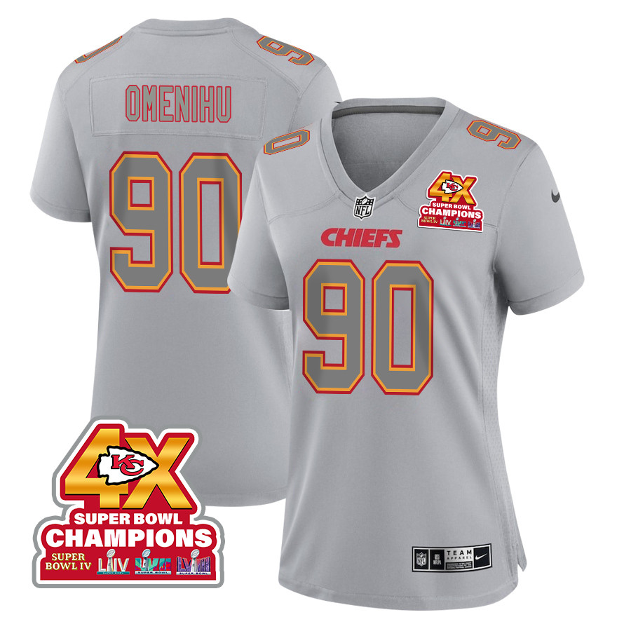 Charles Omenihu 90 Kansas City Chiefs Super Bowl LVIII Champions 4X Atmosphere Fashion Game Women Jersey - Gray JS2488 nicesnker