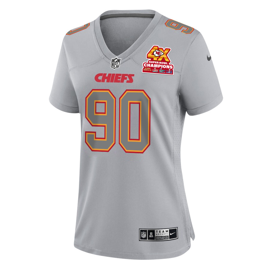 Charles Omenihu 90 Kansas City Chiefs Super Bowl LVIII Champions 4X Atmosphere Fashion Game Women Jersey - Gray JS2488 nicesnker - Image 2