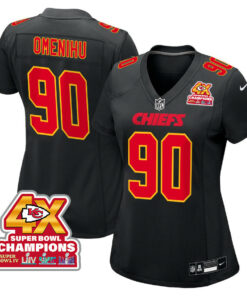 Charles Omenihu 90 Kansas City Chiefs Super Bowl LVIII Champions 4X Fashion Game Women Jersey - Carbon Black JS4528 nicesnker