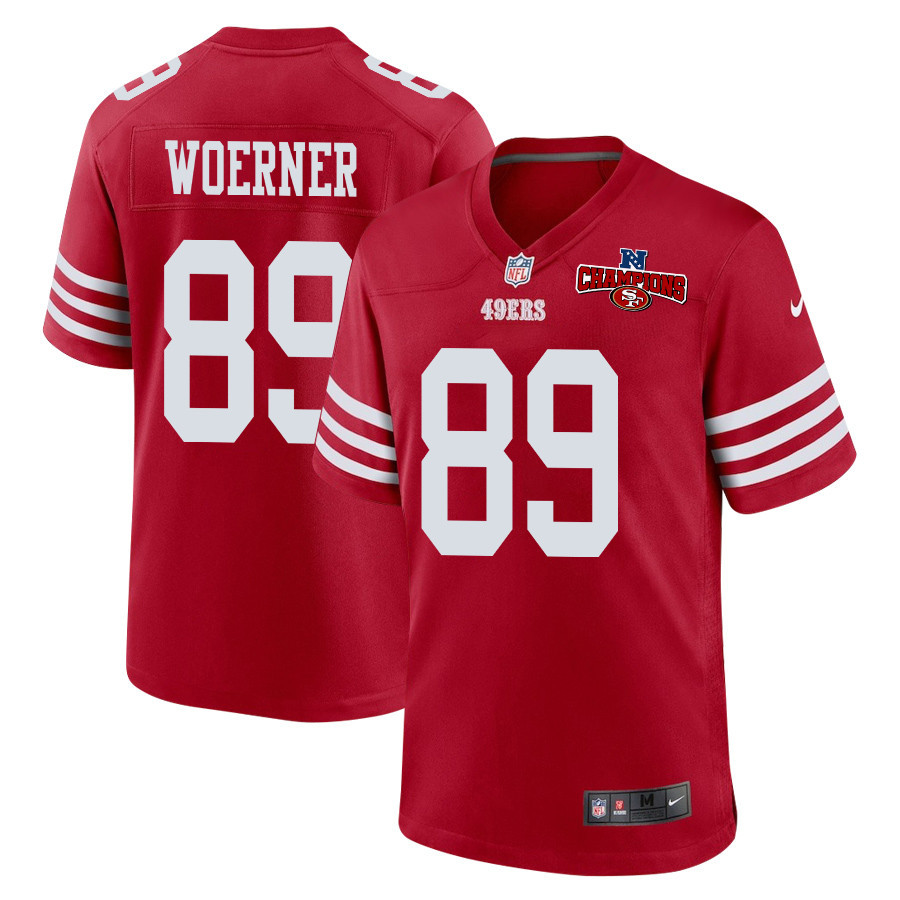 Charlie Woerner 89 San Francisco 49ers NFC Champions Patch Game Men Jersey - Scarlet JS9463 nicesnker