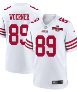 Charlie Woerner 89 San Francisco 49ers NFC Champions Patch Game Men Jersey - White JS5767 nicesnker
