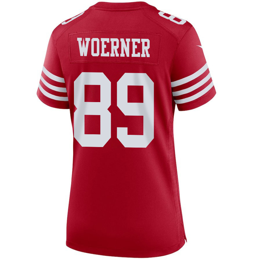 Charlie Woerner 89 San Francisco 49ers Super Bowl LVIII Patch Game Women Jersey - Scarlet JS6885 nicesnker - Image 3
