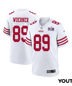 Charlie Woerner 89 San Francisco 49ers Super Bowl LVIII Patch Game YOUTH Jersey - White JS4184 nicesnker