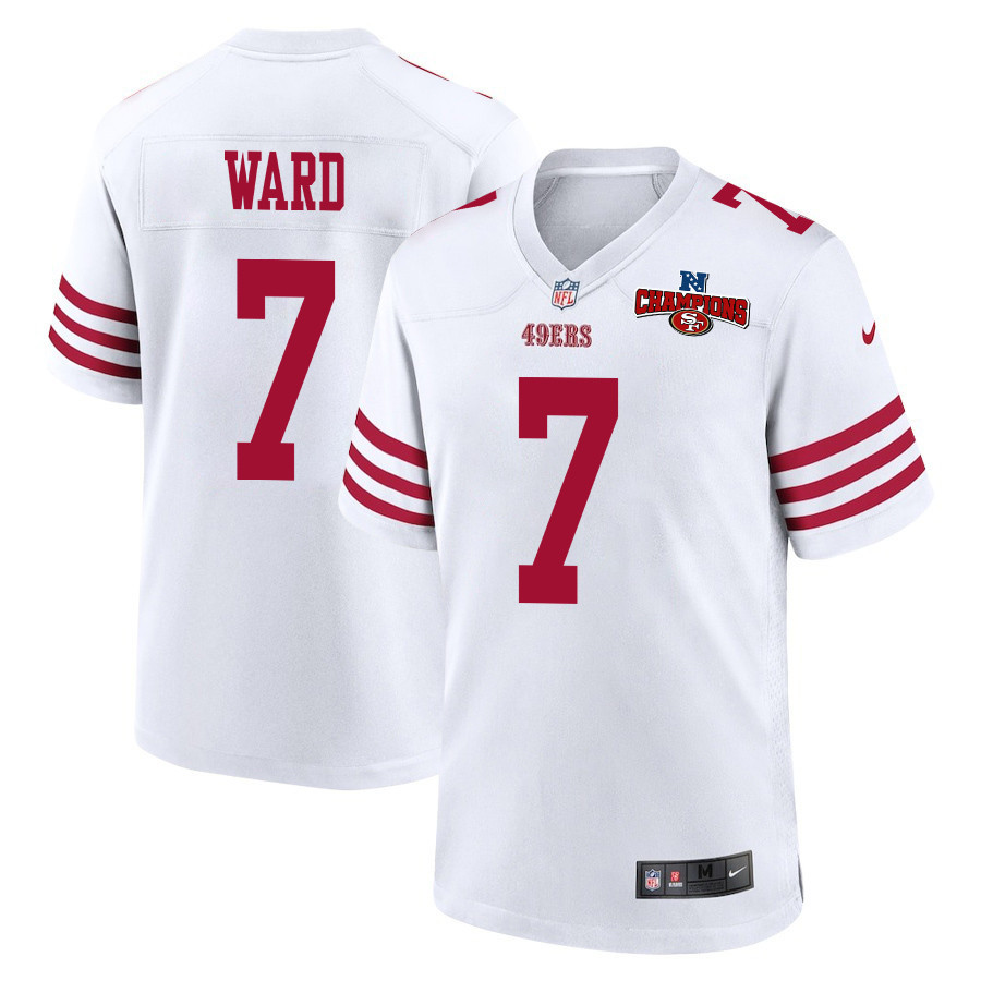 Charvarius Ward 7 San Francisco 49ers NFC Champions Patch Game Men Jersey - White JS6578 nicesnker