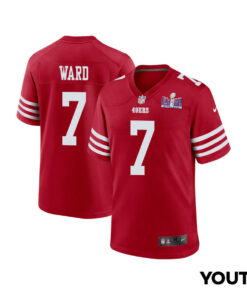 Charvarius Ward 7 San Francisco 49ers Super Bowl LVIII Patch Game YOUTH Jersey - Scarlet JS9082 nicesnker