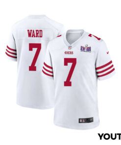Charvarius Ward 7 San Francisco 49ers Super Bowl LVIII Patch Game YOUTH Jersey - White JS2163 nicesnker