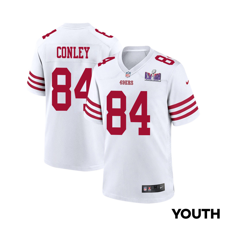 Chris Conley 84 San Francisco 49ers Super Bowl LVIII Patch Game YOUTH Jersey - White JS4744 nicesnker