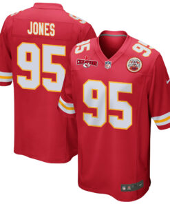 Chris Jones 95 Kansas City Chiefs AFC Champions Patch Game Men Jersey - Red JS7779 nicesnker