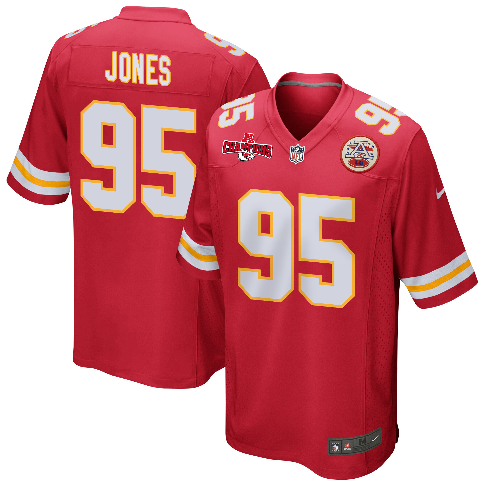 Chris Jones 95 Kansas City Chiefs AFC Champions Patch Game Men Jersey - Red JS7779 nicesnker