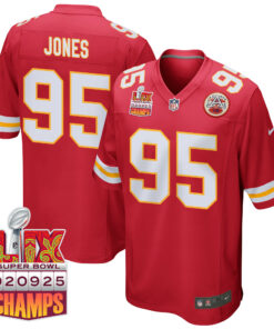 Chris Jones 95 Kansas City Chiefs Super Bowl LIX Champions Patch Game Men Jersey - Red JS8182 nicesnker