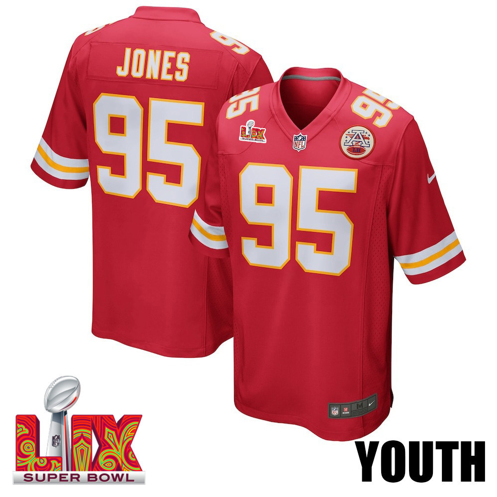 Chris Jones #95 Kansas City Chiefs Super Bowl LIX YOUTH Jersey - Red JS2625 nicesnker