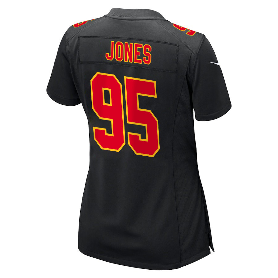 Chris Jones 95 Kansas City Chiefs Super Bowl LVIII Champions 4 Stars Patch Fashion Game Women Jersey - Carbon Black JS4836 nicesnker - Image 3