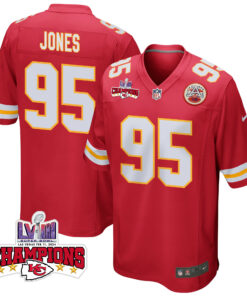 Chris Jones 95 Kansas City Chiefs Super Bowl LVIII Champions 4 Stars Patch Game Men Jersey - Red JS4877 nicesnker