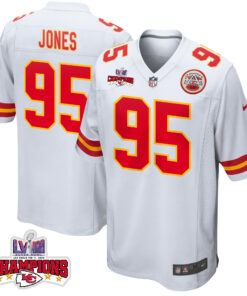 Chris Jones 95 Kansas City Chiefs Super Bowl LVIII Champions 4 Stars Patch Game Men Jersey - White JS6487 nicesnker