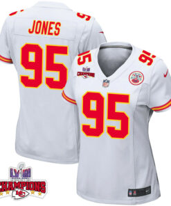 Chris Jones 95 Kansas City Chiefs Super Bowl LVIII Champions 4 Stars Patch Game Women Jersey - White JS1915 nicesnker