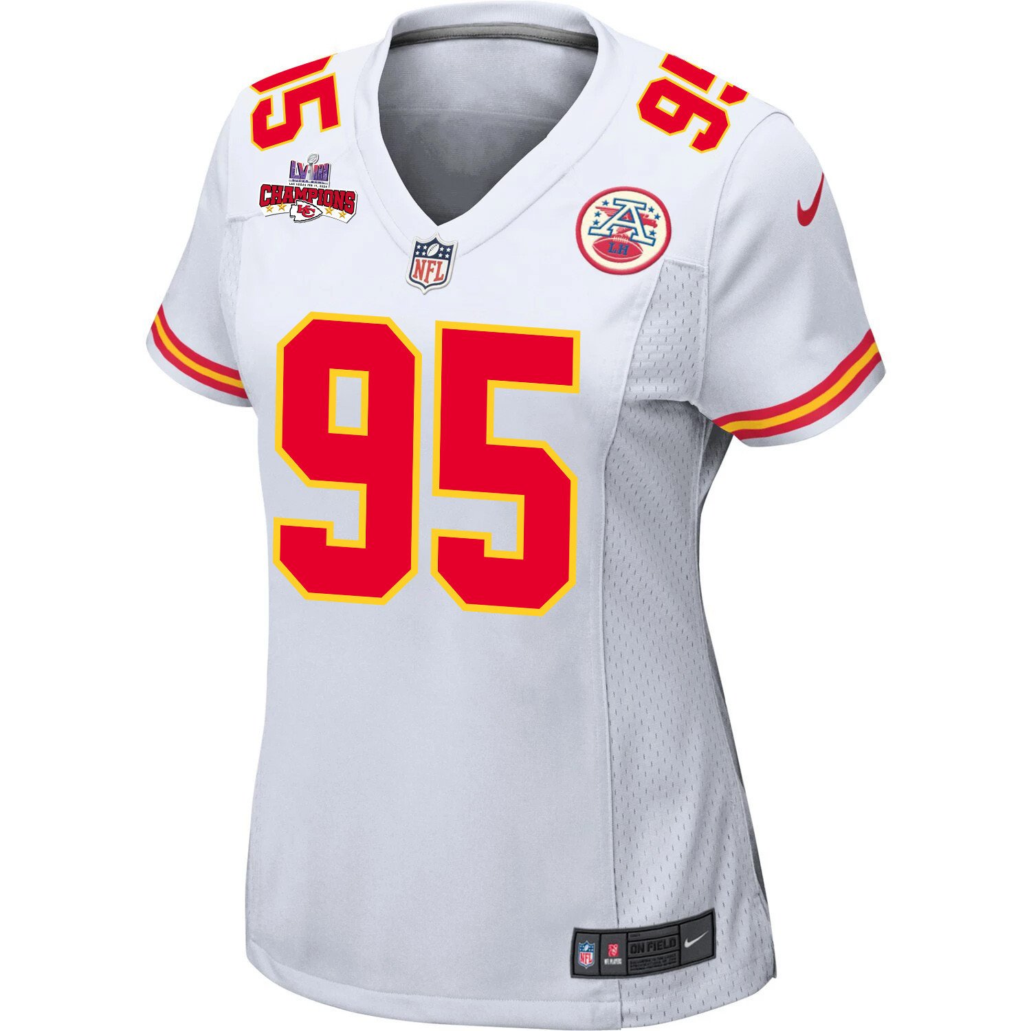 Chris Jones 95 Kansas City Chiefs Super Bowl LVIII Champions 4 Stars Patch Game Women Jersey - White JS1915 nicesnker - Image 2