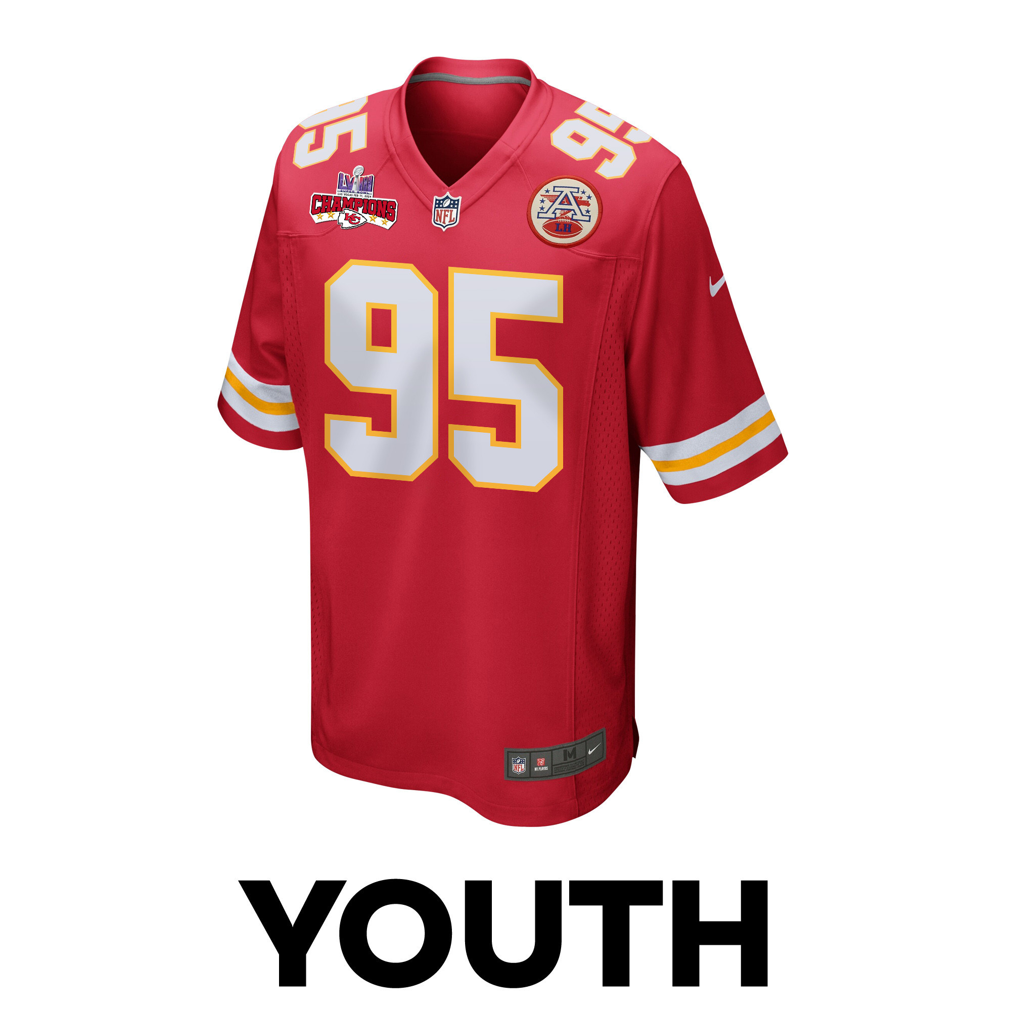 Chris Jones 95 Kansas City Chiefs Super Bowl LVIII Champions 4 Stars Patch Game YOUTH Jersey - Red JS1309 nicesnker - Image 2