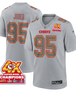 Chris Jones 95 Kansas City Chiefs Super Bowl LVIII Champions 4X Atmosphere Fashion Game Men Jersey - Gray JS7088 nicesnker