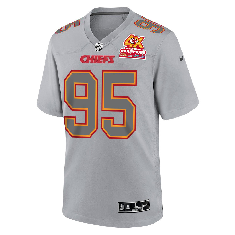 Chris Jones 95 Kansas City Chiefs Super Bowl LVIII Champions 4X Atmosphere Fashion Game Men Jersey - Gray JS7088 nicesnker - Image 2