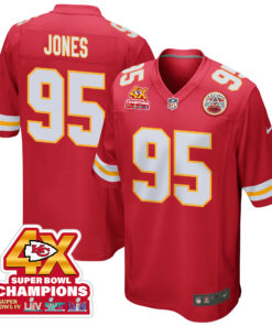 Chris Jones 95 Kansas City Chiefs Super Bowl LVIII Champions 4X Game Men Jersey - Red JS6269 nicesnker