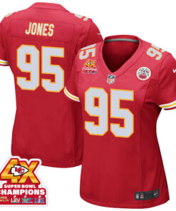 Chris Jones 95 Kansas City Chiefs Super Bowl LVIII Champions 4X Game Women Jersey - Red JS6096 nicesnker