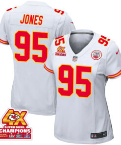 Chris Jones 95 Kansas City Chiefs Super Bowl LVIII Champions 4X Game Women Jersey - White JS2052 nicesnker