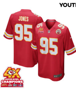 Chris Jones 95 Kansas City Chiefs Super Bowl LVIII Champions 4X Game YOUTH Jersey - Red JS6765 nicesnker