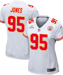 Chris Jones 95 Kansas City Chiefs Super Bowl LVIII Patch Game Women Jersey - White JS5915 nicesnker